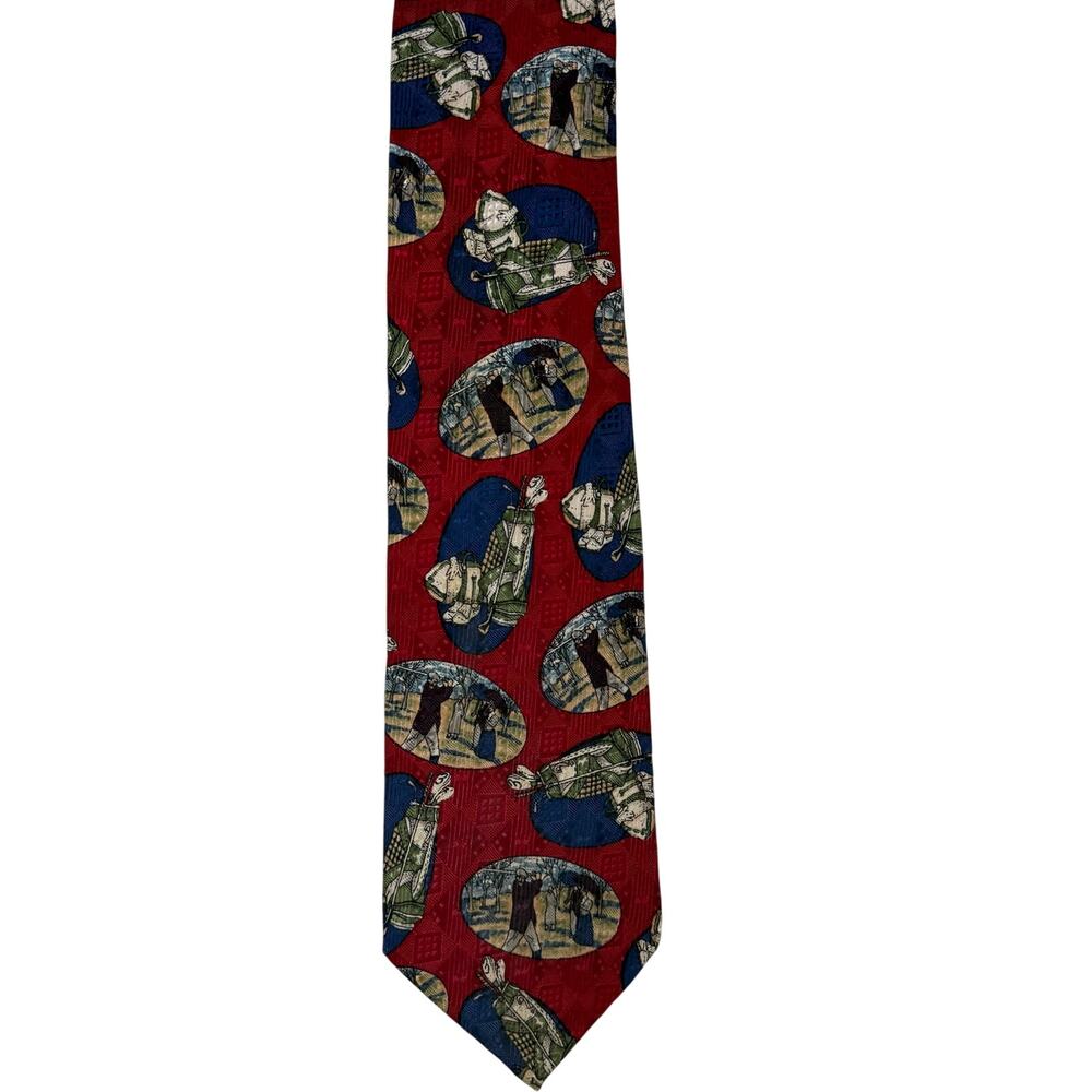 Vintage 90s John Ashford Golf Print Silk Tie Made USA Classic Novelty